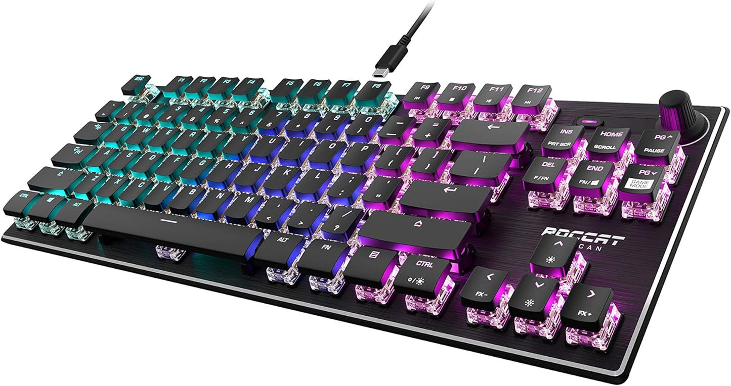 Vulcan TKL Mechanical PC Tactile Gaming Keyboard, Compact, Tenkeyless, Titan Switch Optical, RGB AIMO Lighting, Anodized Aluminum Top Plate, Detachable USB-C Cable, Low Profile Design, Black