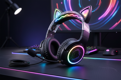X15 Pro RGB Gaming Headset with cat ears and RGB lighting