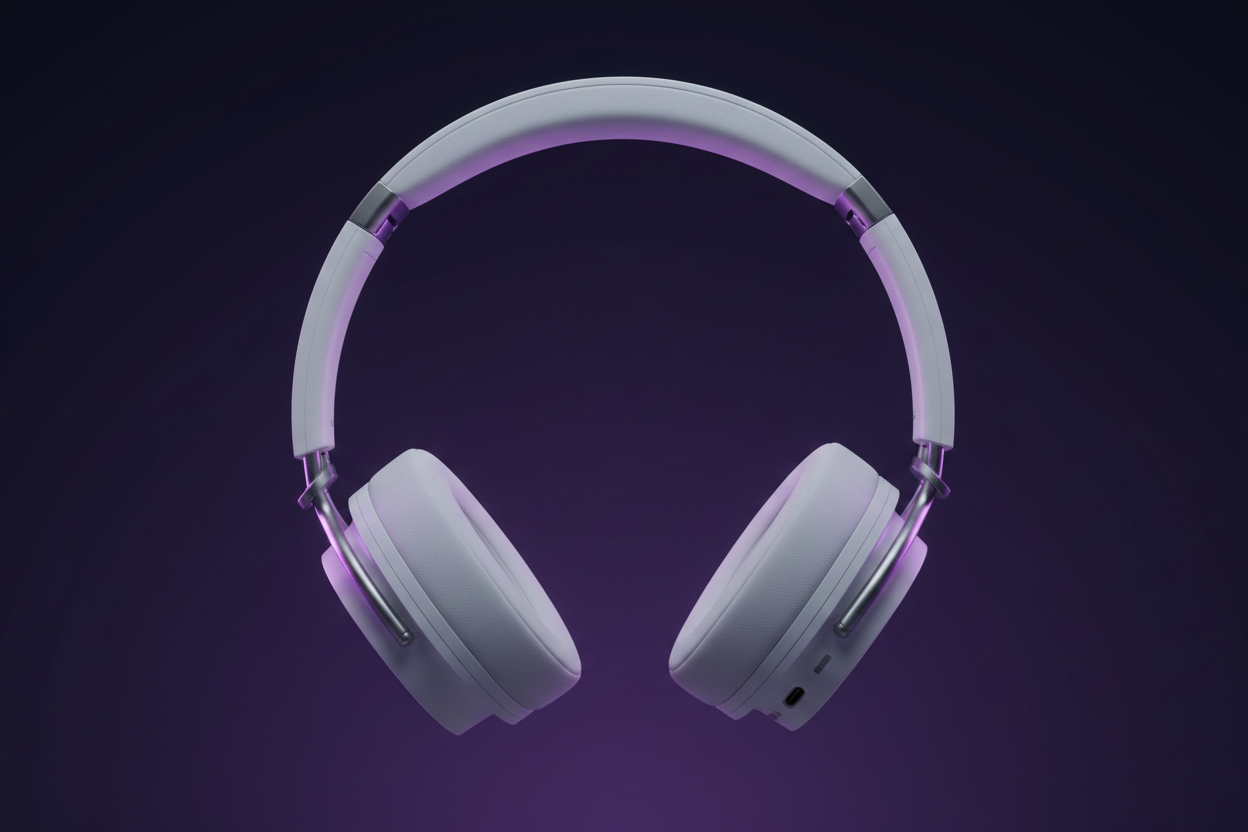 Foldable wireless Bluetooth over-ear headphones unfolded, white
